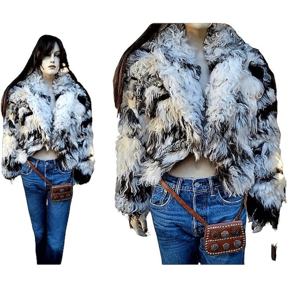 70s Designer Afghan Coat / Mongolian Curly Lamb Jacket 1970s Hippie Sheepskin